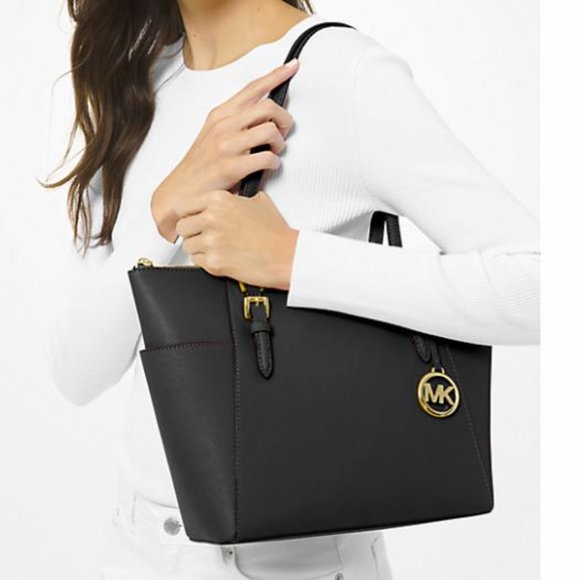 Michael Kors Handbags - Michael Kors Charlotte Black Large Top Zip Bag Tote Purse